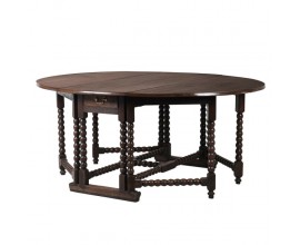 Klasický okrúhly jedálenský stôl Azrael z masívneho dreva s rozkladateľnou doskou a zásuvkami 148cm