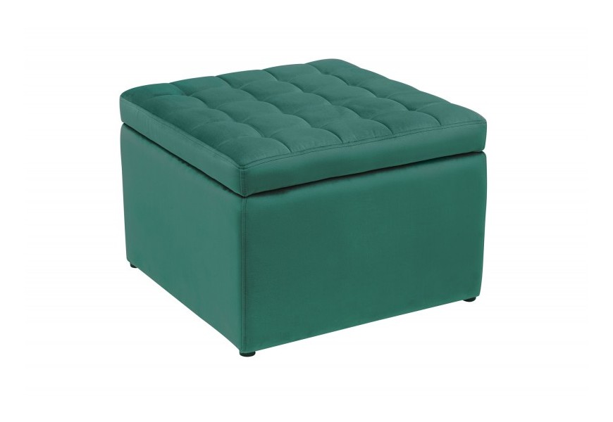 Dizajnová štvorcová taburetka Modern Barock so zamatovým poťahom zmavozelenej farby
