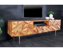 Masívny TV stolík Sovoy v art deco štýle z palisandrového dreva s prírodným vzorom a so zlatými nožičkami