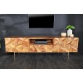 Art deco masívny TV stolík Sovoy z palisandrového dreva prírodnej hnedej farby so zlatými nožičkami 160cm