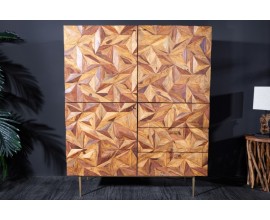 Art deco masívna skrinka Sovoy s prírodným vzorom hnedej farby a so zlatými nožičkami z kovu 140cm