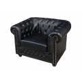 Kožené kreslo Chesterfield v čiernom prevedení s dizajnovým strieborným zdobením 73cm