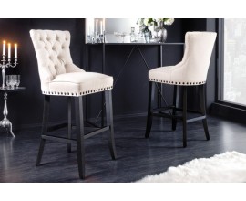 Elegantná barová stolička Modern Barock so svetlým béžovým poťahom a dizajnovým prešívaním 74cm
