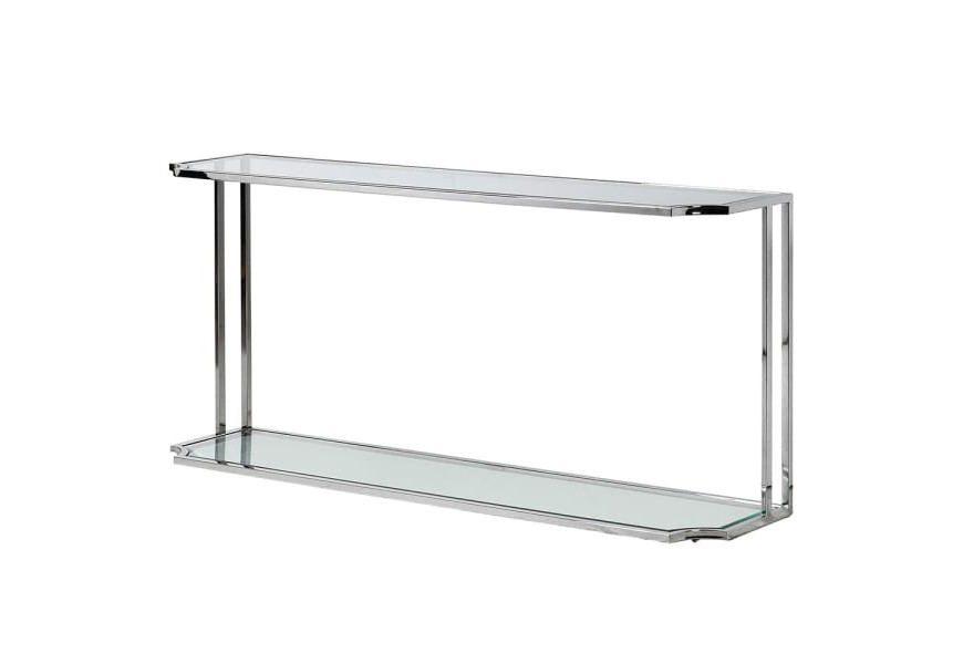 Štýlový obdĺžnikový konzolový stolík Anesi zo skla s kovovou chrómovou konštrukciou striebornej farby
