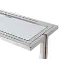 Dizajnový chrómový konzolový stolík Anesi striebornej farby so sklenenou vrchnou doskou 150cm