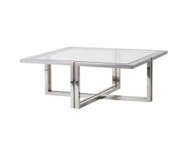 Dizajnový chrómový konferenčný stolík Anesi štvorcového tvaru so sklenenou doskou 100cm