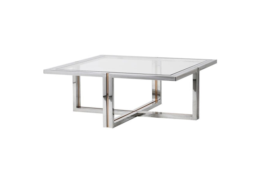 Moderný štvorcový sklenený konferenčný stolík Anesi s chrómovou kovovou konštrukciou