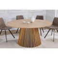 Elegantný moderný jedálenský stôl Davidson okrúhleho tvaru z masívneho duo'bového dreva svetlohnedej farby