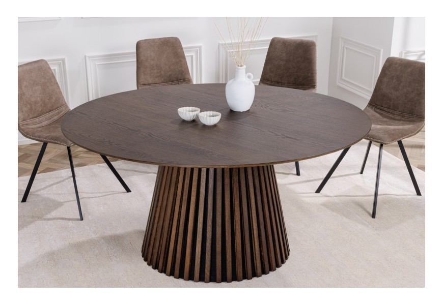 Štýlový moderná okrúhly jedálenský stôl Davidson z masívneho dreva v tmavohnedom prevedení