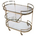 Art deco sklenený barový vozík Monte s tromi poličkami a so zlatou kovovou konštrukciou