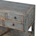Vintage konzolový stolík Kolorida s deviatimi zásuvkami z masívneho dreva sivej farby s patinou 190cm