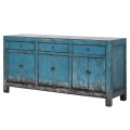 Orientálny príborník Kolorida z masívneho dreva v modrom prevedení s vintage patinou