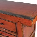 Vintage konzolový stolík Kolorida oranžovej farby z masívneho dreva s patinou a siedmimi zásuvkami 250cm
