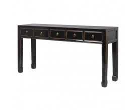 Luxusný orientálny konzolový stolík Kolorida z masívneho dreva čiernej farby s piatimi zásuvkami 160cm