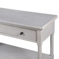 Provensálsky konzolový stolík Celene v sivobielom off white prevedení s poličkami a zásuvkami 160cm