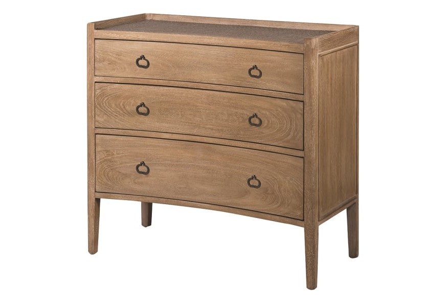 Vidiecka komoda Barbadosa z masívneho dreva s tromi zásuvkami s ozdobným výpletom a sklom