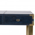 Luxusný kožený písací stôl Ursula modrej farby so zlatou kovovou konštrukciou 118cm