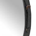 Dizajnové vintage závesné zrkadlo Ursula s koženým okrúhlym rámom v čiernom prevedením