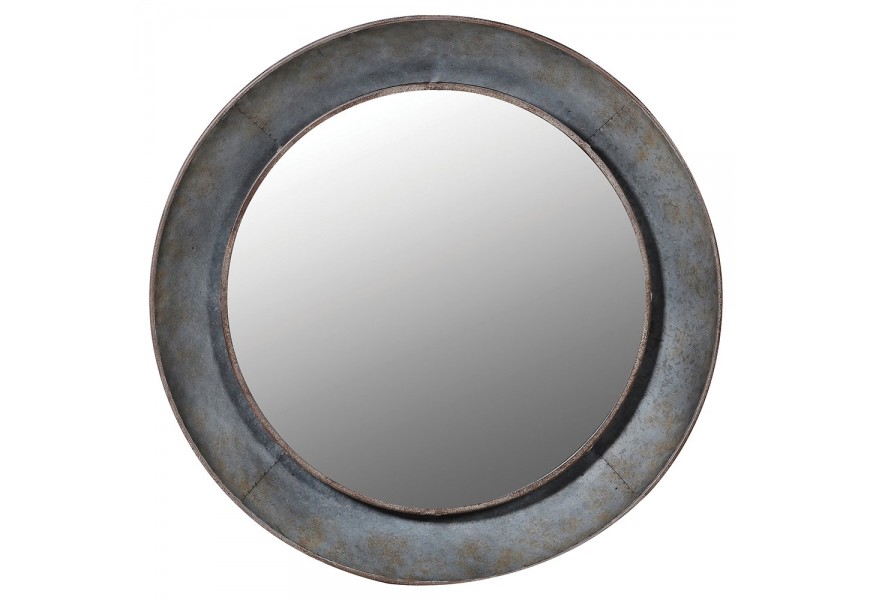 Dizajnové okrúhle závesné zrkadlo Rovenna sivej farby s vintage patinou