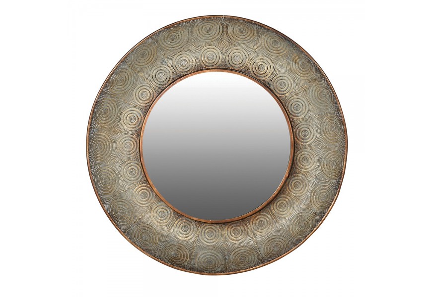 Orientálne nástenné zrkadlo Elon s okrúhlym kovovým rámom s ornamentálnym zdobením