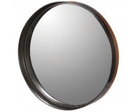 Dizajnové nástenné zrkadlo Cain s tmavohnedým kovovým rámom okrúhleho tvaru 80cm