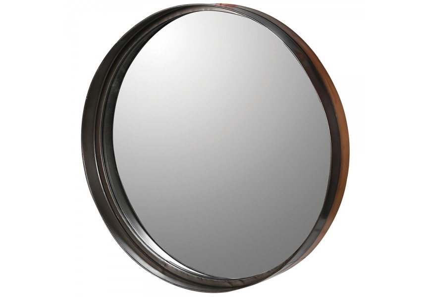 Dizajnové okrúhle nástenné zrkadlo Cain s kovovým tmavohnedým rámom