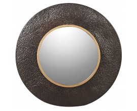 Dizajnové okrúhle zrkadlo Samei z kovu tmavohnedej farby so štruktúrovaným rámom 80cm
