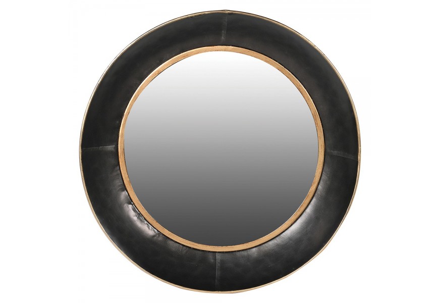 Vintage kruhové zrkadlo Zlarion s kovovým ramom a lemom zo zlatej farby 50cm