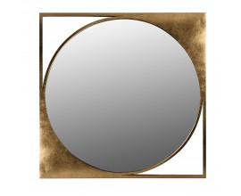 Elegantné kruhové zrkadlo Kvadrok s štvorcovým zlatým rámom 