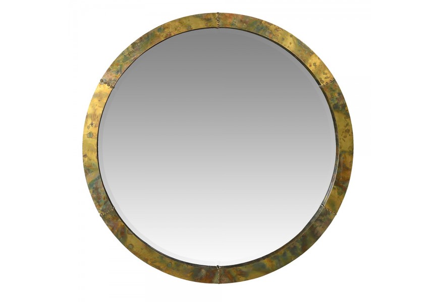 Okrúhle vintage nástenne zrkadlo s rámom s medenným vzhľadom a patinou