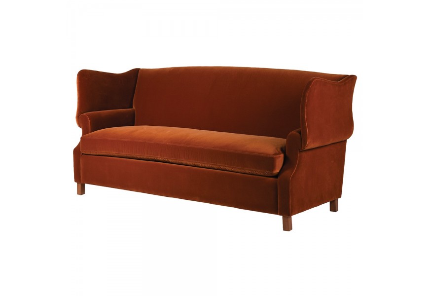 Luxusná bordová trojsedačka Wing s bordovým bavlneným čalúnením s vyvýšenými opierkami