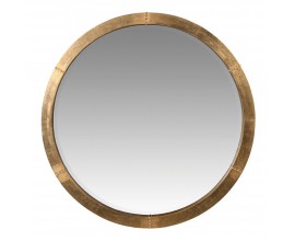 Industriálne nástenné zrkadlo Barrata okrúhleho tvaru s kovovým rámom v zlatej farbe 92cm