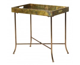 Vintage mosadzný príručný stolík Roel v metalickom prevedení na nožičkách a úchytmi 62cm