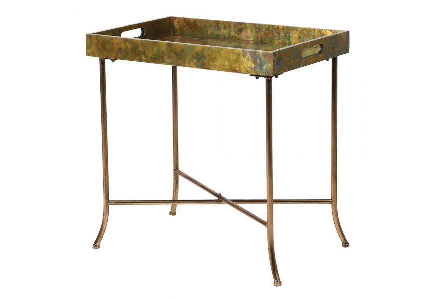 Vintage mosadzný príručný stolík Roel v metalickom prevedení na nožičkách a úchytmi 62cm