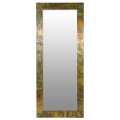 Obdĺžnikové zrkadlo Barrata s kovovým rámom v zlatej farbe vo vintage štýle s viacfarebným odrazom
