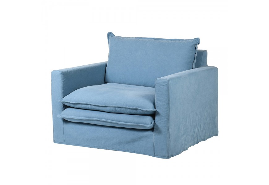 Elegantný moderný nábytok - Moderné kreslo Sky s azúrvo modrým ľanovým čalúnením