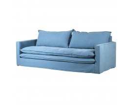 Moderná azúrovo modrá trojsedačka Sky s ľanovým čalúnením 225cm