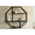Industriálna dizajnová nástenná polička Industria Negra v čiernom prevedení osemuholníkového tvaru z dreva a kovu 75cm