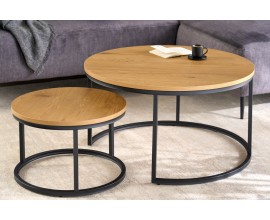 Dizajnový set dvoch okrúhlych konferenčných stolíkov Nadja z dreva a kovu hnedo-čiernej farby