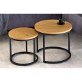 Dizajnový set dvoch konferenčných stolíkov Nadja s okrúhlymi doskami z dreva a s kovovou čiernou konšturkciou