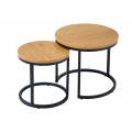Set dvoch dizajnových okrúhlych konferenčných stolíkov Nadja v industriálnom štýle z kovu a dreva