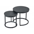 Dizajnový set dvoch okrúhlych industriálnych stolíkov Nadja čiernej farby z kovu a dreva s mramorovým efektom