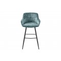 Dizajnová glamour barová stolička Rufus v modrozelenom prevedení so zamatovým poťahom a čiernymi kovovými nohami
