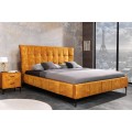 Dizajnová manželská manželská posteľ Velouria s horčicovožltým zamatovým čalúnením 160x200