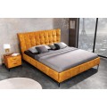 Štýlová moderná manželská posteľ Velouria v žltom prevedení zo zamatu