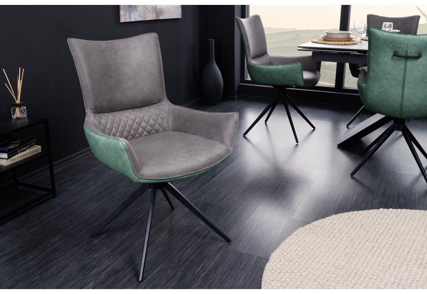 Štýlové dizajnové kreslo Loren s čalúnením v sivo-zelenom prevedení s čiernymi kovovými nohami