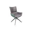 Dizajnov&eacute; jed&aacute;lensk&eacute; kreslo Loren so sivo-zelen&yacute;m čal&uacute;nen&iacute;m a čiernymi nohami z kovu 89cm