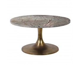 Okrúhly zlatý konferenčný stolík Astrid z mramoru s imitáciou dreva 40 cm
