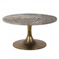 Okrúhly konferenčný stolík v zlatej farbe z mromoru s imitáciou dreva