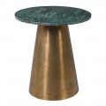 Stylový kulatý konferenční stolek s mohutnou zlatou podstavou a mramorovou deskou